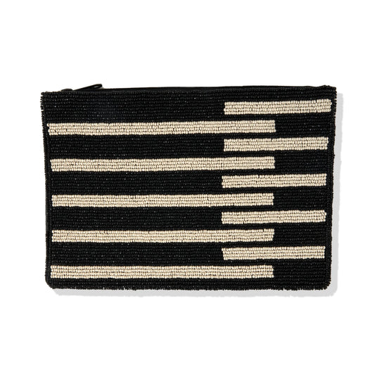 Black And White Stripe Seed Bead Clutch