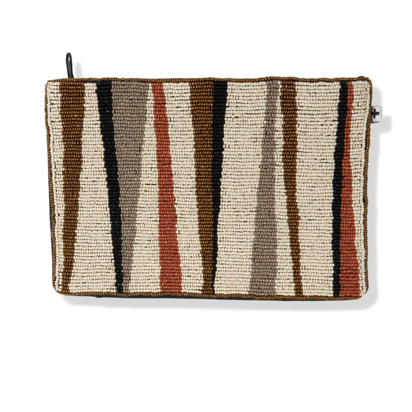Ivory Bronze Grey Side Angles Seed Bead Clutch