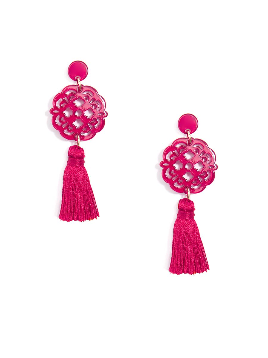 Allure Resin Acrylic and Tassel Drop Earring Pink