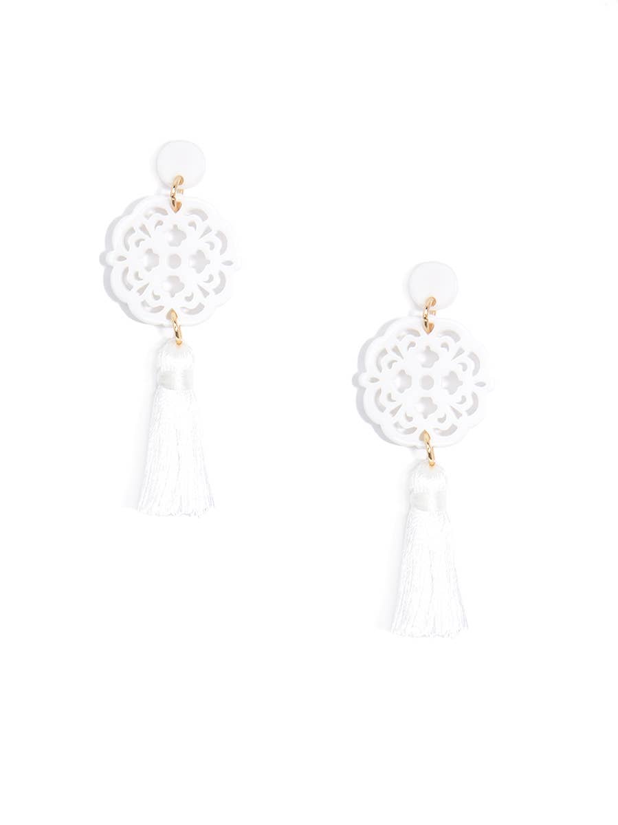 Allure Resin Acrylic and Tassel Drop Earring White