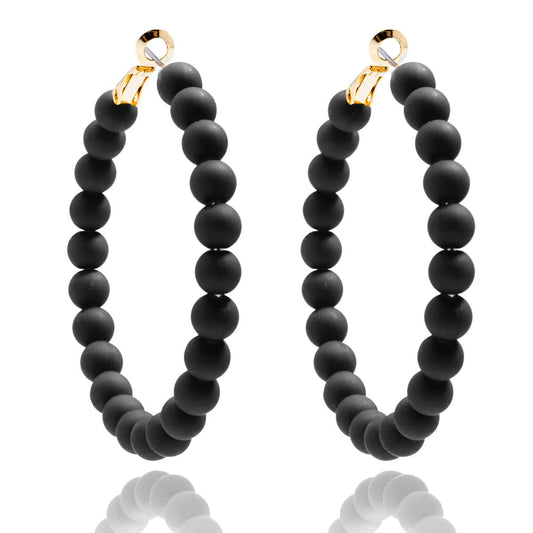 Matte Beaded Hoop Earring Black
