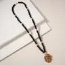 Hammered Metal Pendant Wood Beaded Necklace