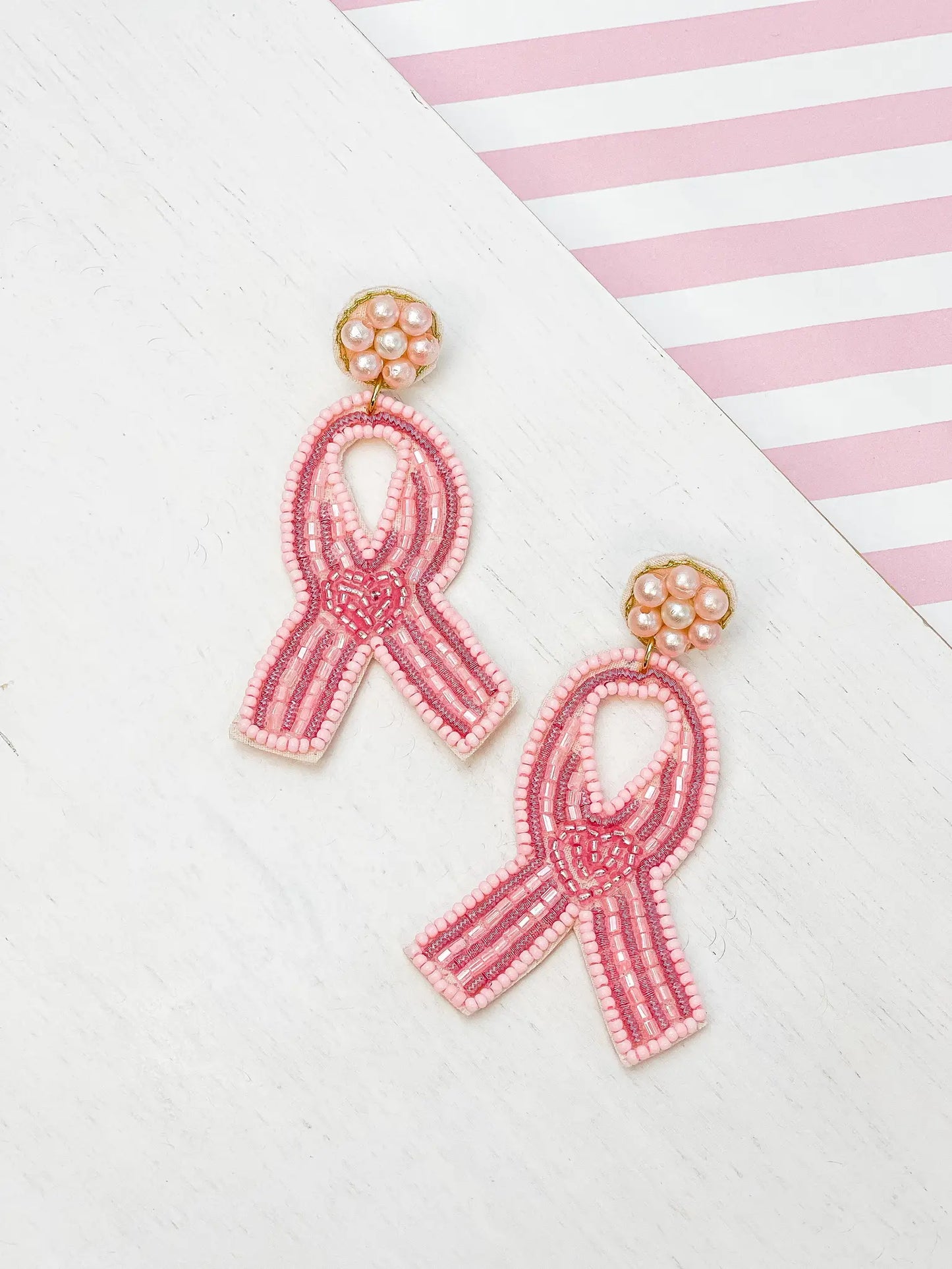 Breast Cancer Pink Beaded Dangle Earrings