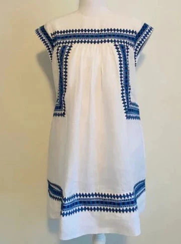Cabo Embroidered Dress in Blue Zig Zag